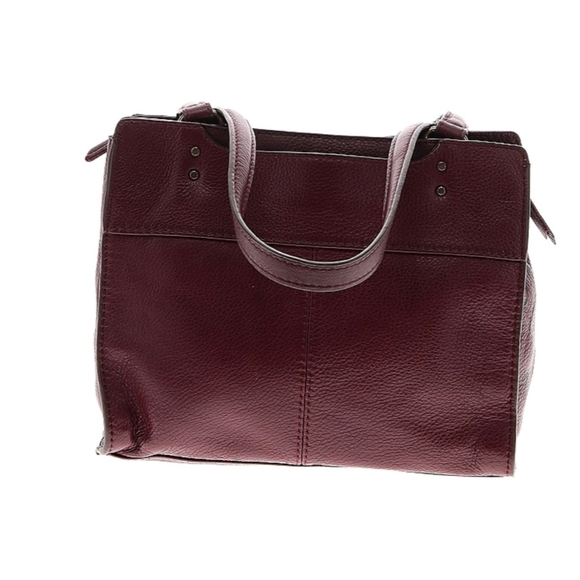 THE SAK Real Leather Shopper Tote Purse Bag Maroon Burgundy Lots of Pockets EUC - Picture 2 of 5